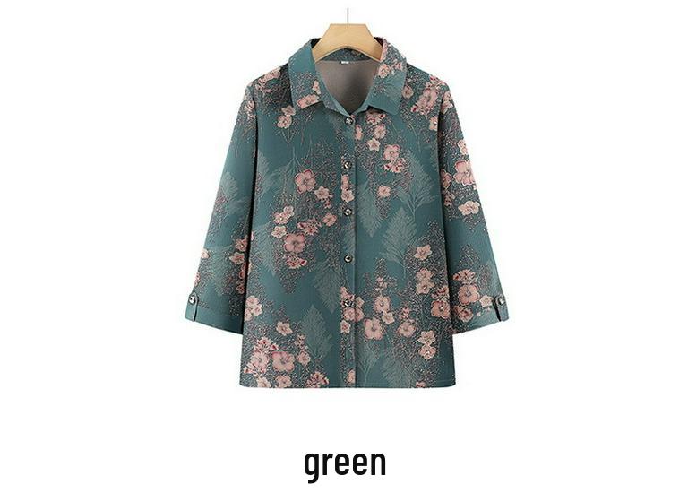 Grandma Chic Seven-Sleeve Lightweight Blouse for Elderly Women - Plus Size Summer Top