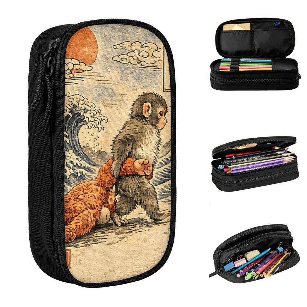 Kawaii Baby Monkey Punch Cute Japanese Macaque Pencil Cases Pencilcases Pen Box for Student Big Bags School Supplies Gifts