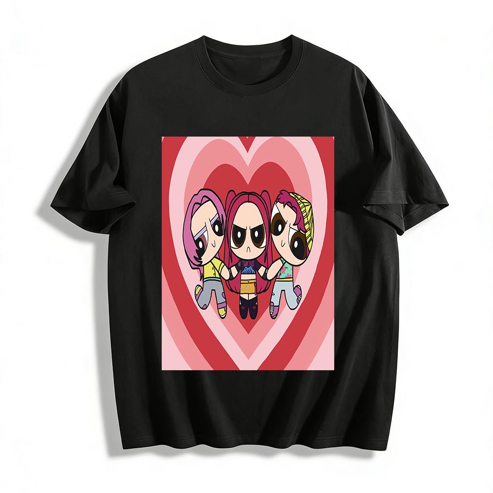 

Trendy Powerpuff Girls Style Trio Print Casual Loose Top Unisex For Couples And Daily Wear Pure cotton T-shirt XXS
