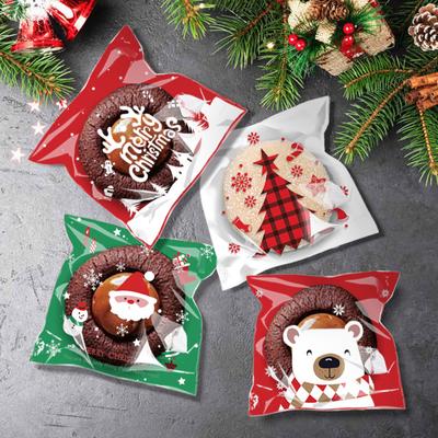 100 sztuk Kerst Zakken Snoep Cookie Zelfklevende Geschenkverpakkingen Biscuit Snack Bakken Tas Nieuwjaar Party Xmas Levert