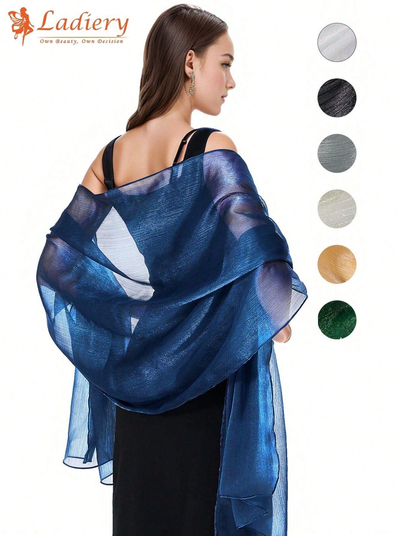 

Champagne Off-the-Shoulder Evening Shawl - Elegant Women s Cheongsam Outerwear Scarf for Weddings and Social Events 200*70 cm темно-синього кольору