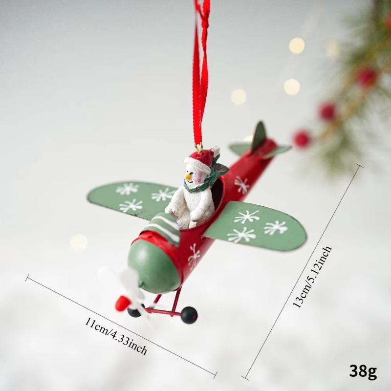 Wrought Iron Airplane Christmas Ornaments Santa Snowman Reindeer Pilot Hanging Decor Vintage Style Xmas Tree Decoration