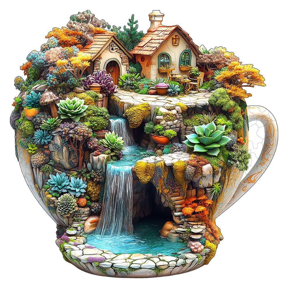 Cup-Shaped Succulent House Wooden Puzzle Irregular Small Animal Pieces Flat Wooden Puzzle