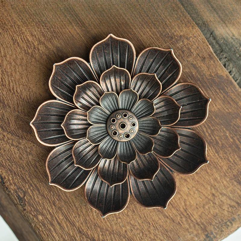 Backflow Incense Burner Stick Incense Holder Home Buddhism Decoration Coil Lotus Censer Bronze Air Vaporizer Home Decor Supplies