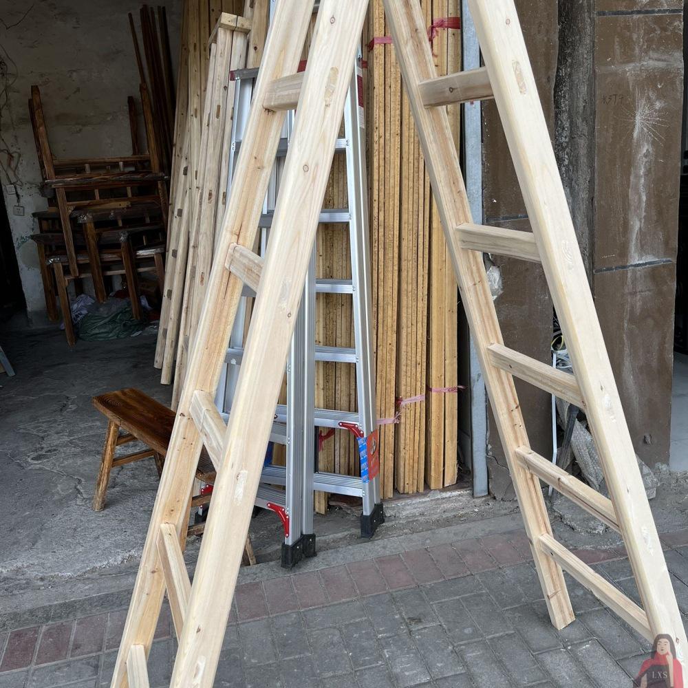 Double-Sided Solid Wood Folding A-Frame Ladder for Household Use