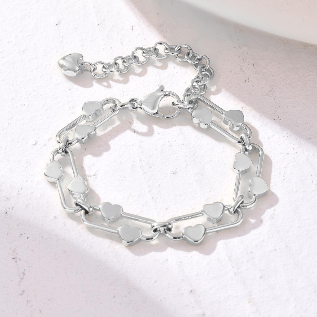 Dainty Heart-shaped Bracelet for Women,Stainless Steel Waterproof Oval Handmade Chain Bracelet, Charm Jewelry Gift