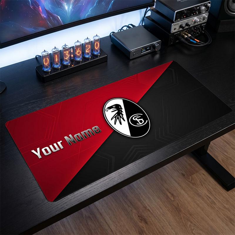 SC Freiburg Custom Large Mouse Pad, Personalized Name Text Print, Football Logo Non‑Slip Desk Mat Gaming Gift
