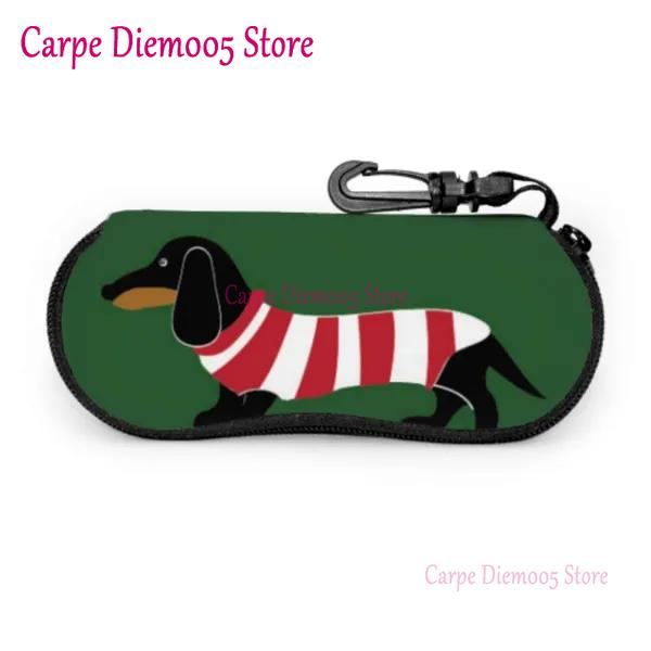 Portable Eyewear Case Dachshund Dogs And Bones Sunglasses Soft Case Glasses Box with Lanyard Zipper Eyeglass Case