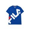 Color Block Large Logo Print Fashion Sports Loose Short Sleeve T-Shirt Men Tops Dark-Blue T11M022118ABU
