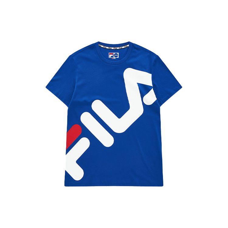 Fila Fusion Color Block Large Logo Print Fashion Sports Loose Short Sleeve T-Shirt Men Tops Dark-Blue T11M022118ABU