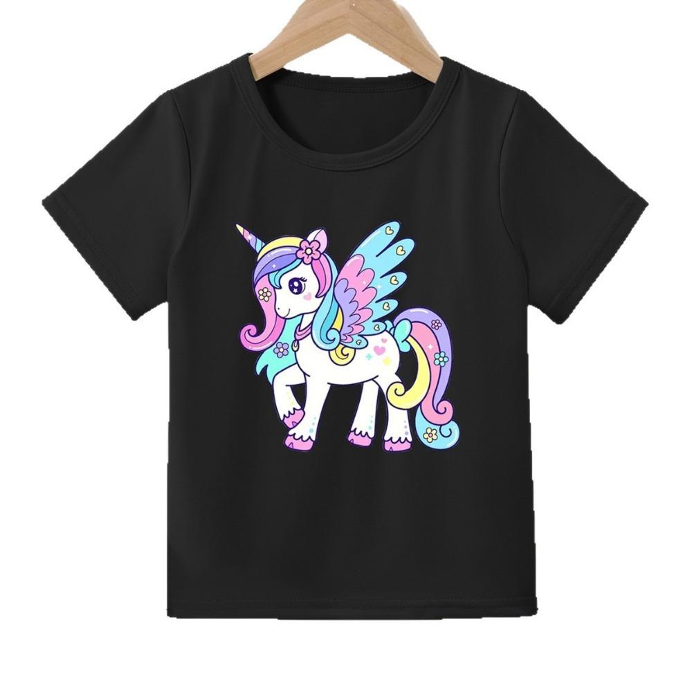 Fashionable and beautiful rainbow unicorn print soft and comfortable children s T-shirt 100