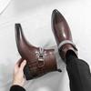 Brand Autumn Men's Metal Cool Breathable Leather Boots British Comfortable Pointed Side Zipper Knight Boots Short Boots