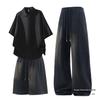 Men's Jacquard American Style Three-Piece Set: Short-Sleeved Polo, Shorts, and Summer Long Pants