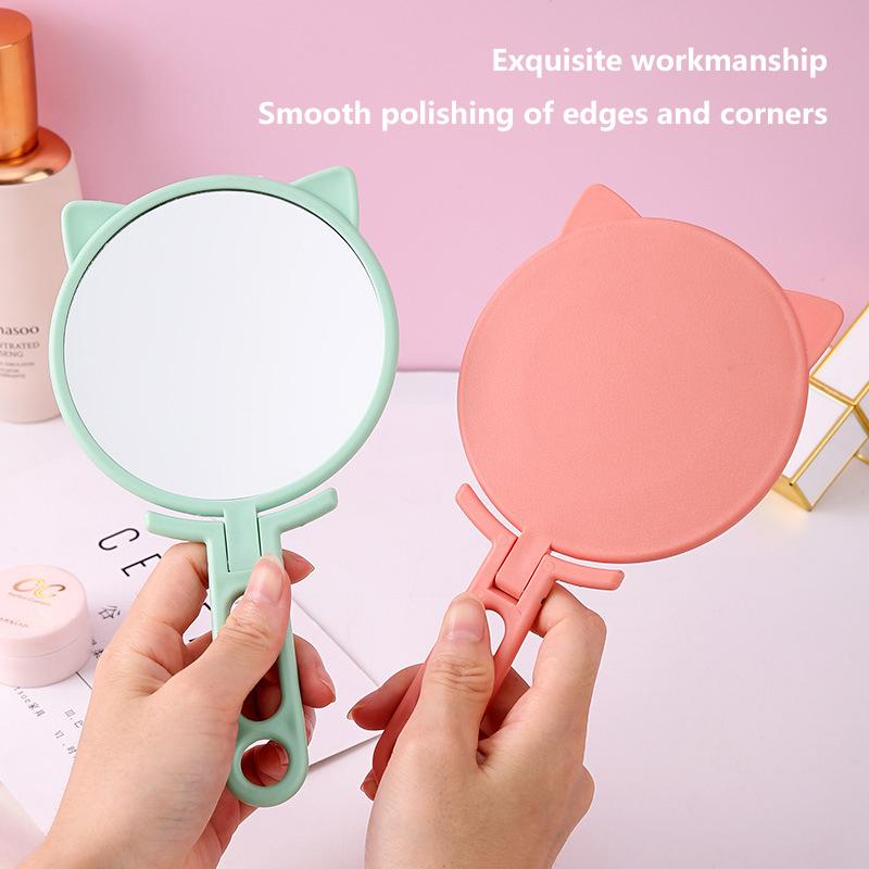 1 Stück Einfache Katzenohren Handheld HD Make-up-Spiegel Tragbar Faltbar Dual-Use Schreibtischspiegel Günstiger Studenten Hand-Make-up-Spiegel