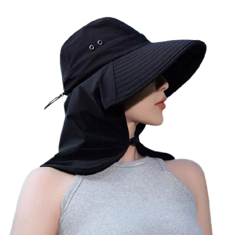Women Sun Hat Bucket Hat with Large Shawl for Travel Hiking Shopping