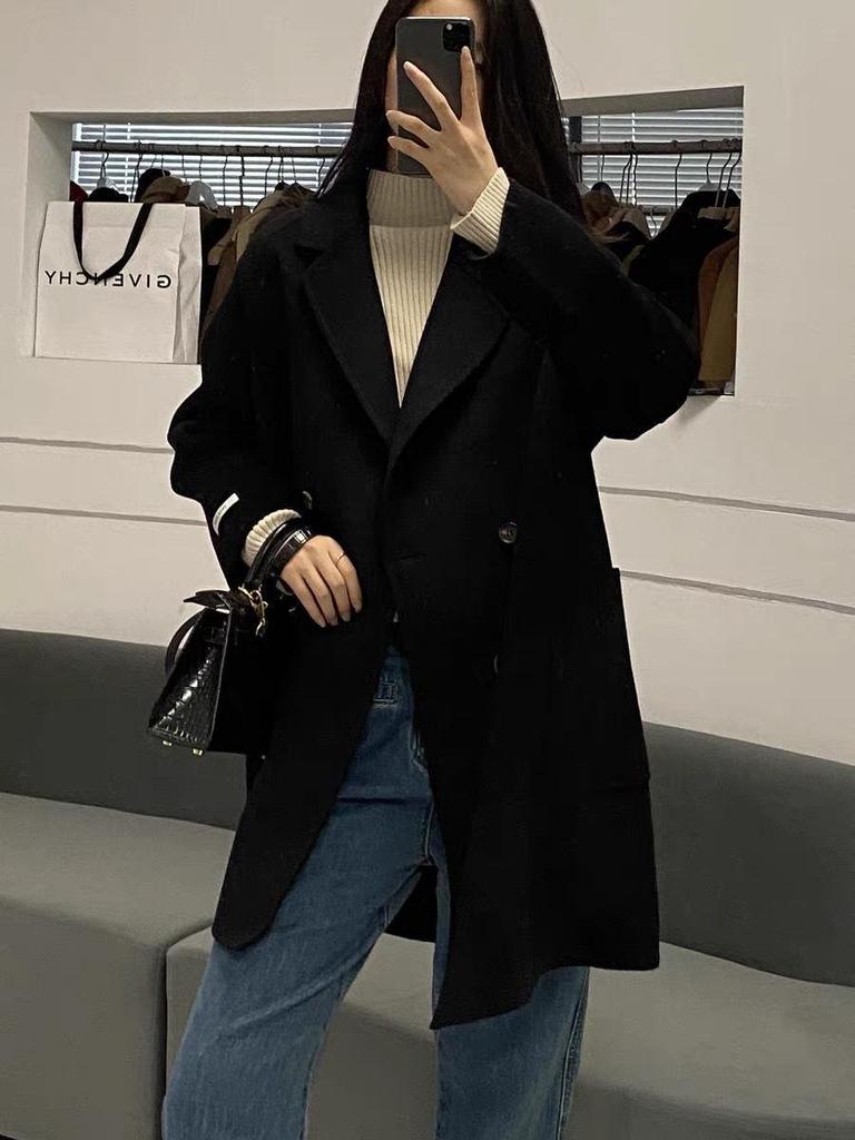 2025 Damen Midilanger Wollmantel im koreanischen Stil, doppelseitig