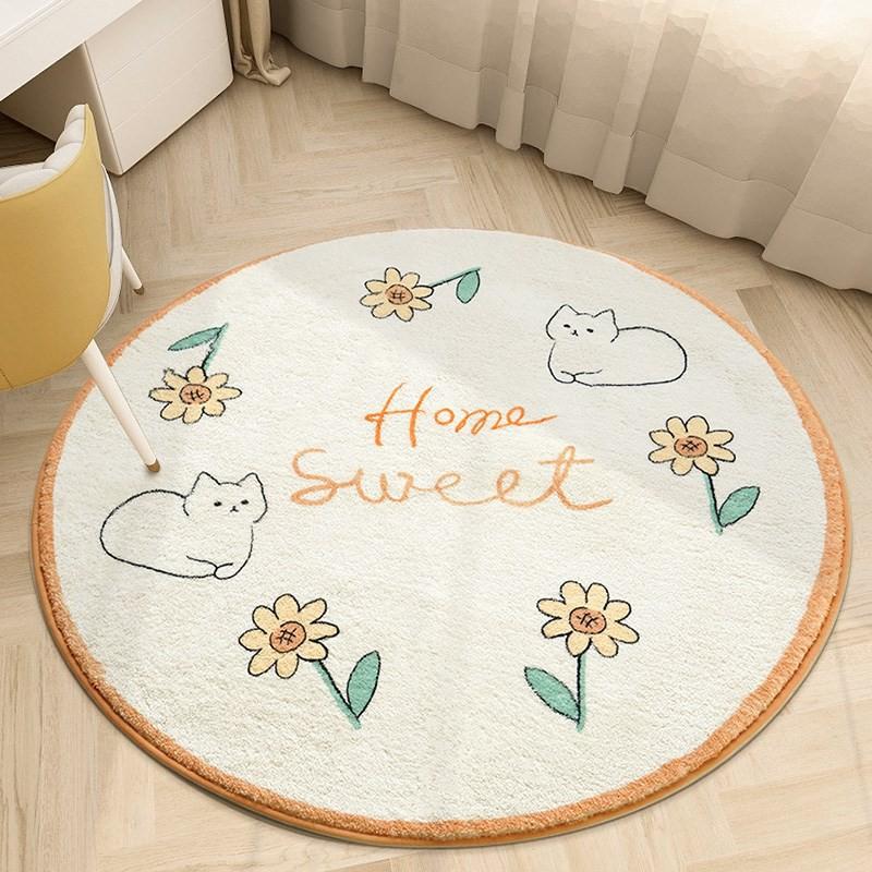 Round Faux Cashmere Area Rug Bedroom Kids Play Mat Creamy Soft Thick Plush Floor Washable