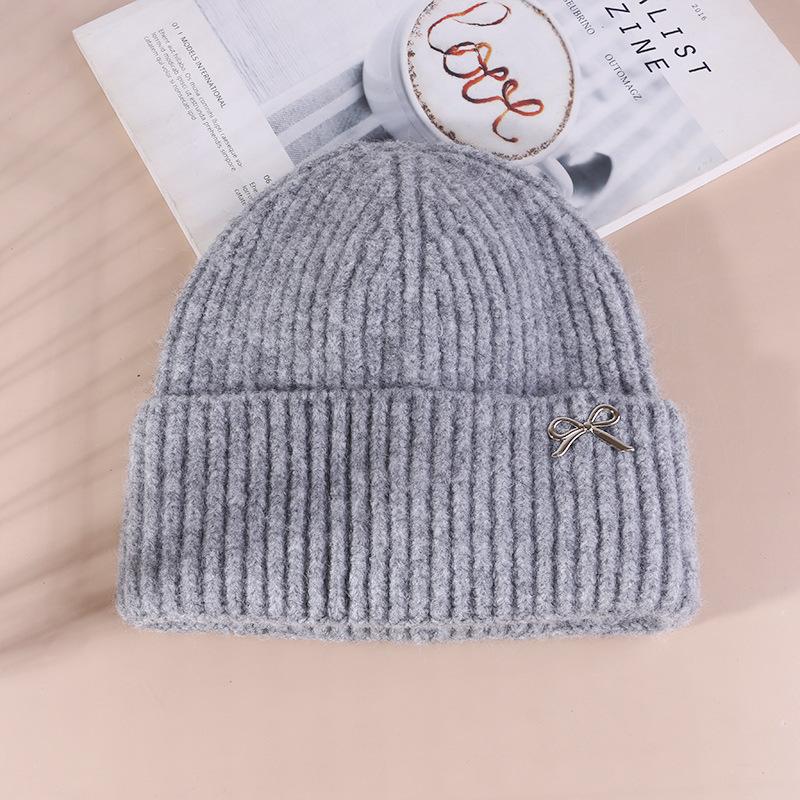 Korean Sweet Bow Hat for Women  Autumn and Winter Woolen Hat Large Head Circumference Versatile Warm Ear Protecting  Face Showing Small Knitted Hat