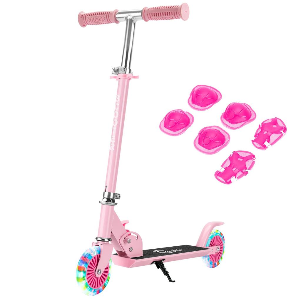 SFUN Kick Scooter for LED Easy to Load Capacity Birthday Gift Kids, Light-Up Wheels, 3-Level Adjustable, Assemble, Foot-Operated, 80kg, (Pink)