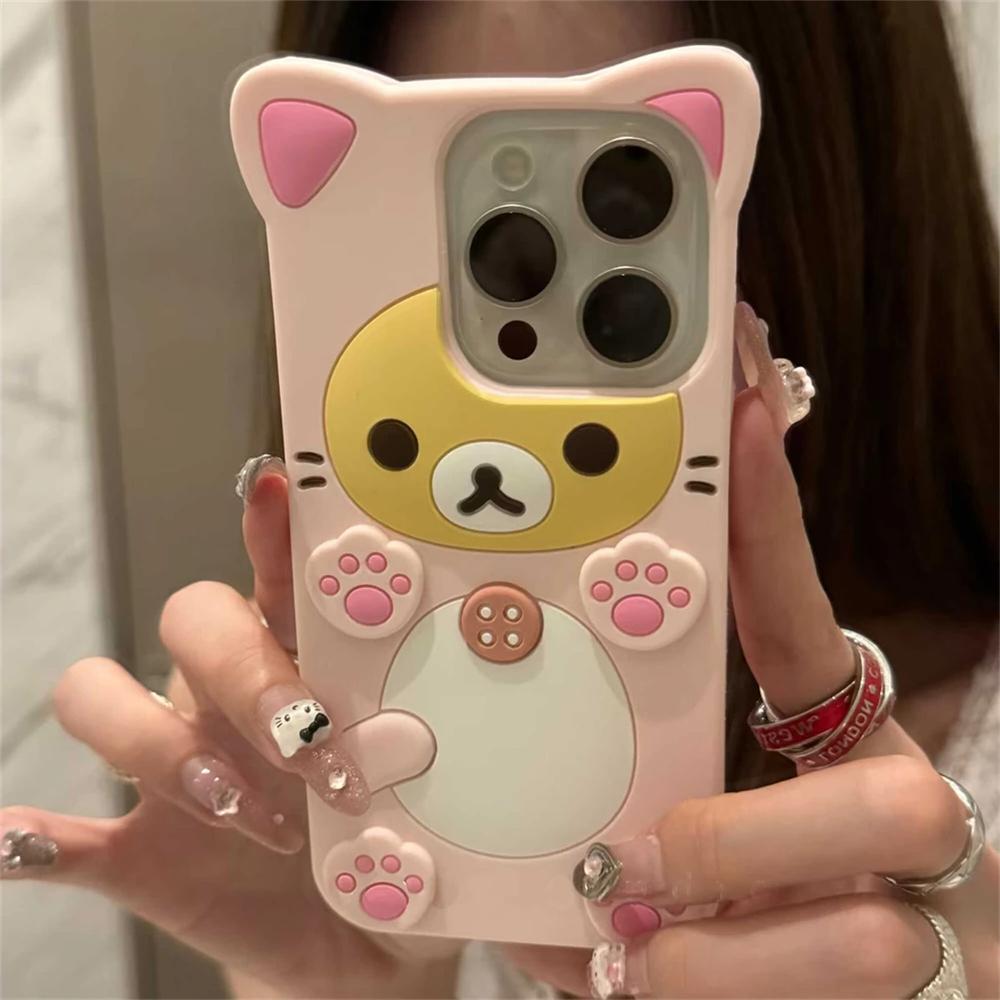 Cute Cartoon 3D Cat Paw Bear Silicone Phone Case For iPhone 16 15 14 13 12 11 Pro Max X XR Mini 7 8 Funny Gift Animal Soft Cover