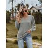 Spring and Autumn Women's Blouse Long-sleeved T-shirt Solid Color V-neck Simple Mesh Bubble Tops