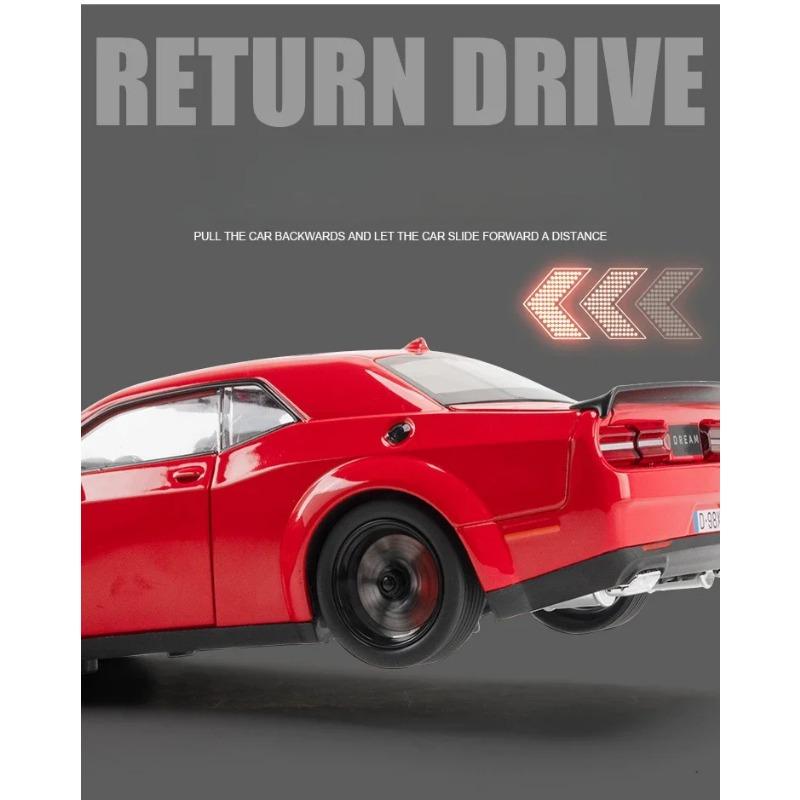 Maßstab 1/24 Dodge Challenger Hellcat SRT Legierung Modellauto Diecast Metall Miniaturauto Ton und Licht Sammlung Kinderspielzeug Fahrzeug