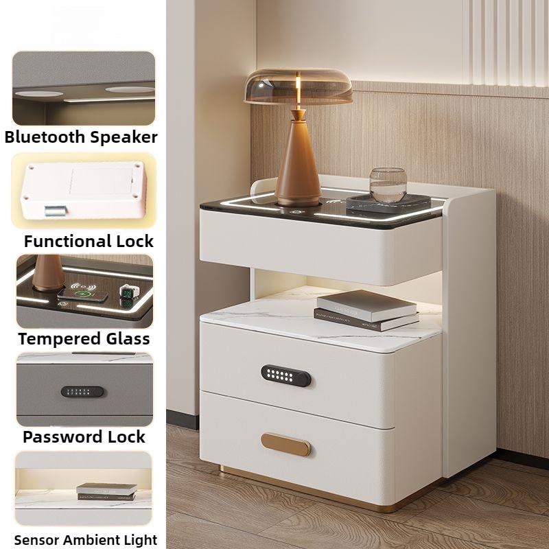 Smart Bedside Tables Luxury Night Table Aesthetic Wireless Charging Nightstand Modern Multifunctional LED Light Nightstands