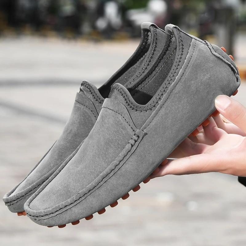 Fashion Big Size 35-49 Slip on Casual Men Loafers Summer Mens Shoes Moccasins Driving Genuine Leather Suede Casual Slip on Men's Flats