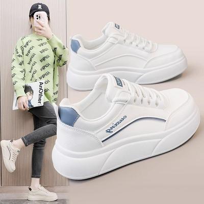 Board Schuhe Damen Frühling neu dicksohlig weiches Leder mit Röcken vielseitig lässig kleine weiße Sportschuhe