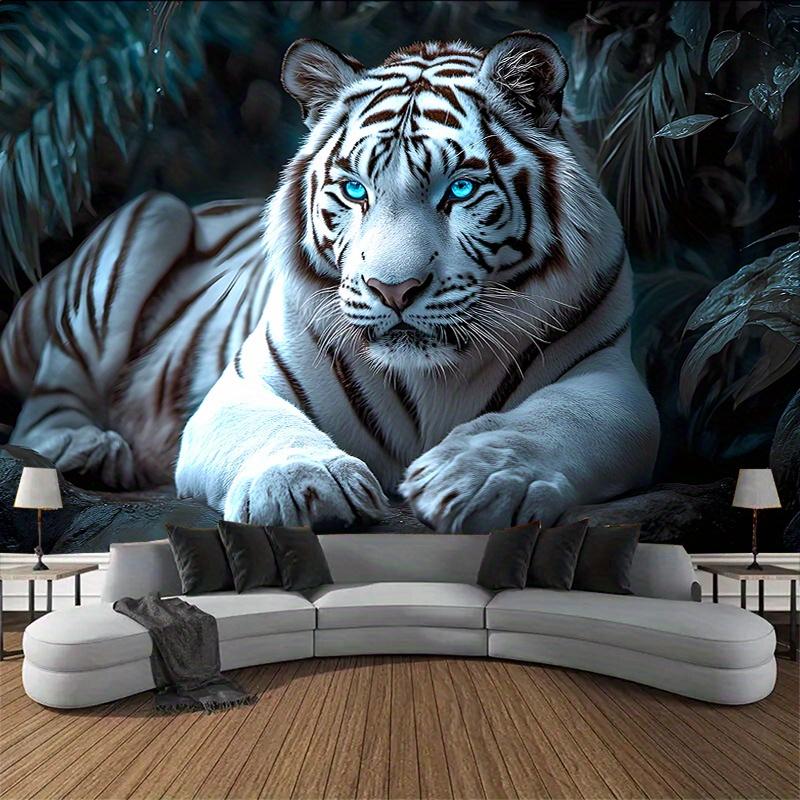 Mysterious White Tiger Tapestry Living Room Bedroom Background Wall Decoration Tapestry Gaming Room Decoration 100X70CM