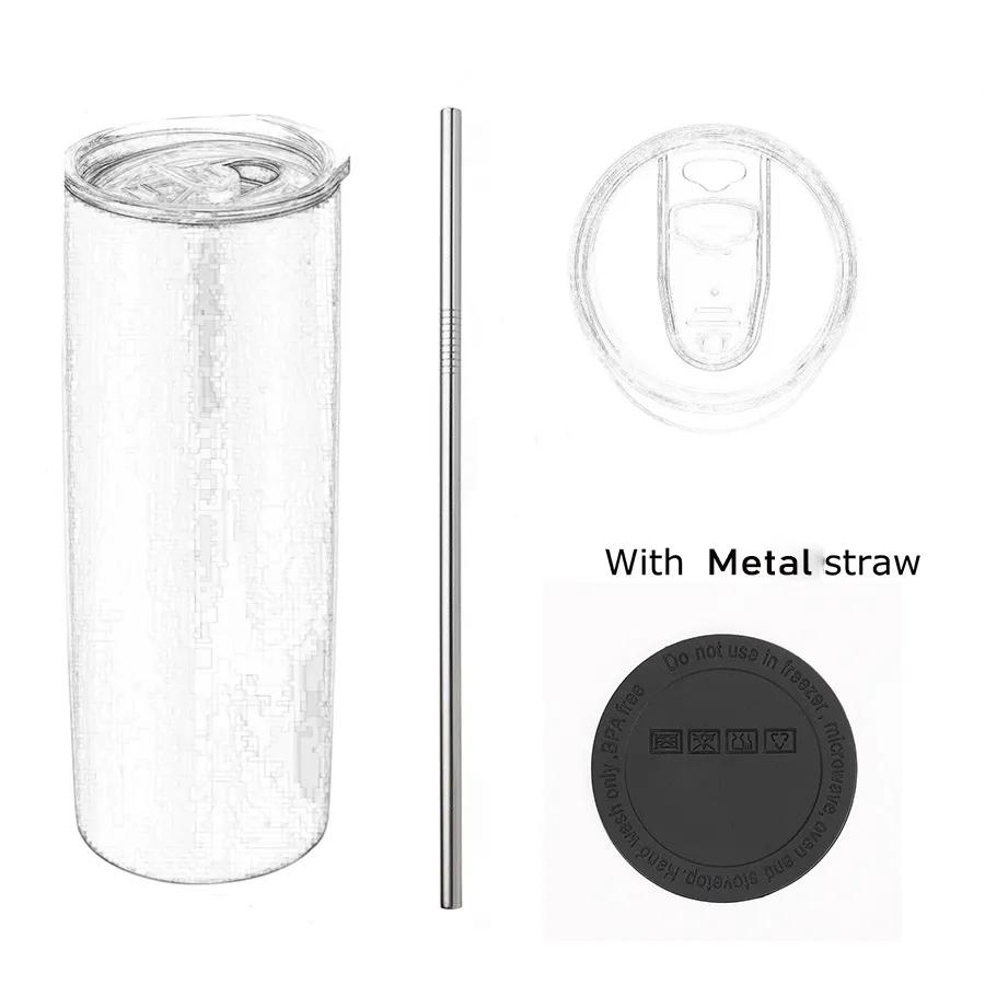 20oz Sublimation Skinny Tumblers Straight Blanks Stainless Steel Coffee Mugs With Lid and Plastic Straw Sippy Cups Reusable Ya741