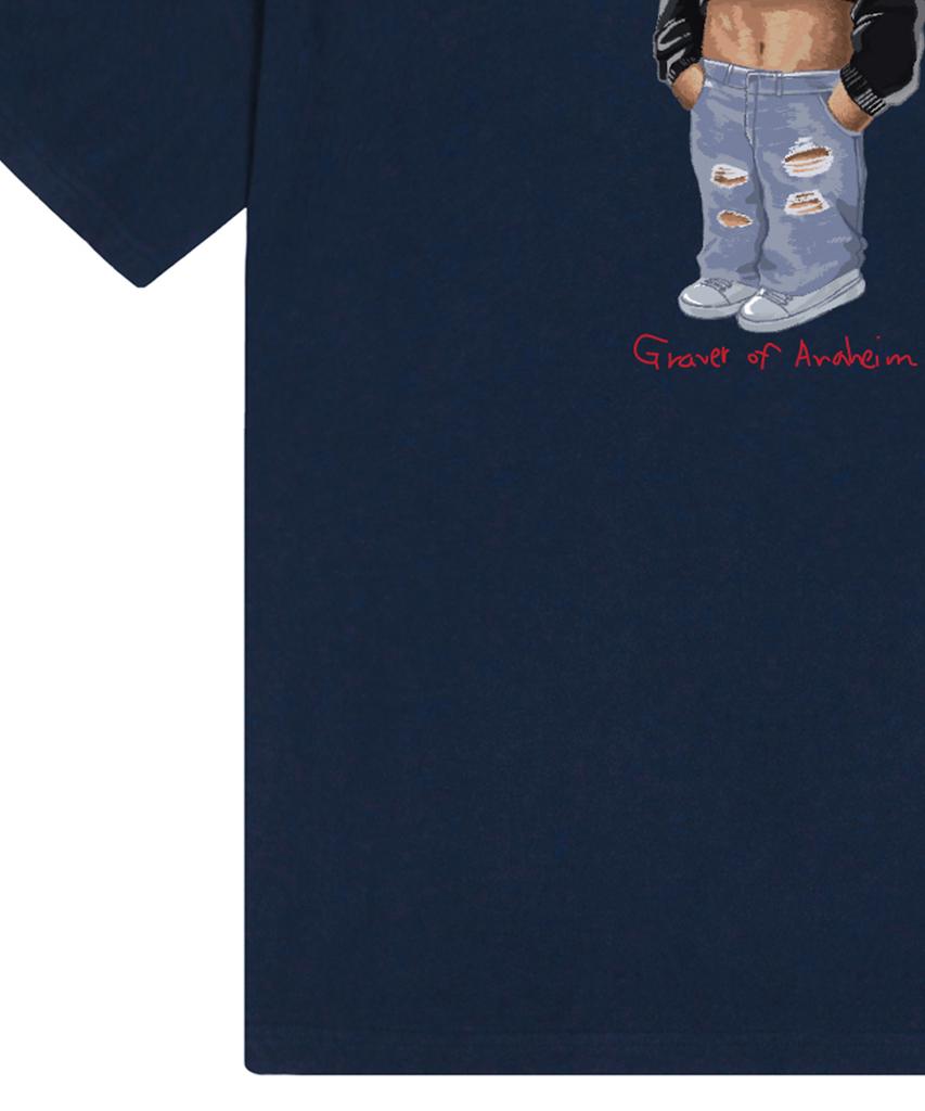 GRAVER [Unisex] Crop Dog Striber Short Sleeve T-Shirt_Navy