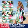 Striped tropical flamingo motif polyester microfiber beach towel is highly absorbent, suitable for swimming and beach outings