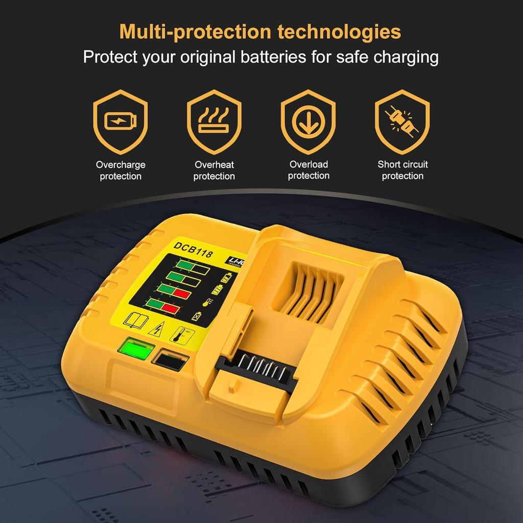 DCB118 Rapid Charge for Dewalt - Replace 20V and 60V MAX Rapid Charge, Compatible with All 20V and 60V MAX DEWALT Batteries (Charger Only)