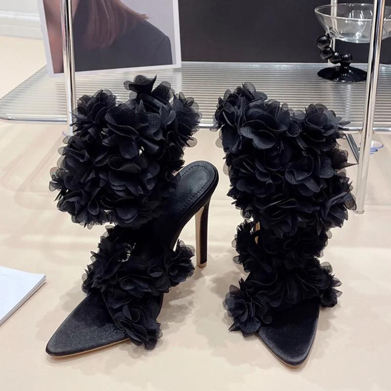 Модные новые стильные дизайнерские босоножки с цветочным принтом — фото 3