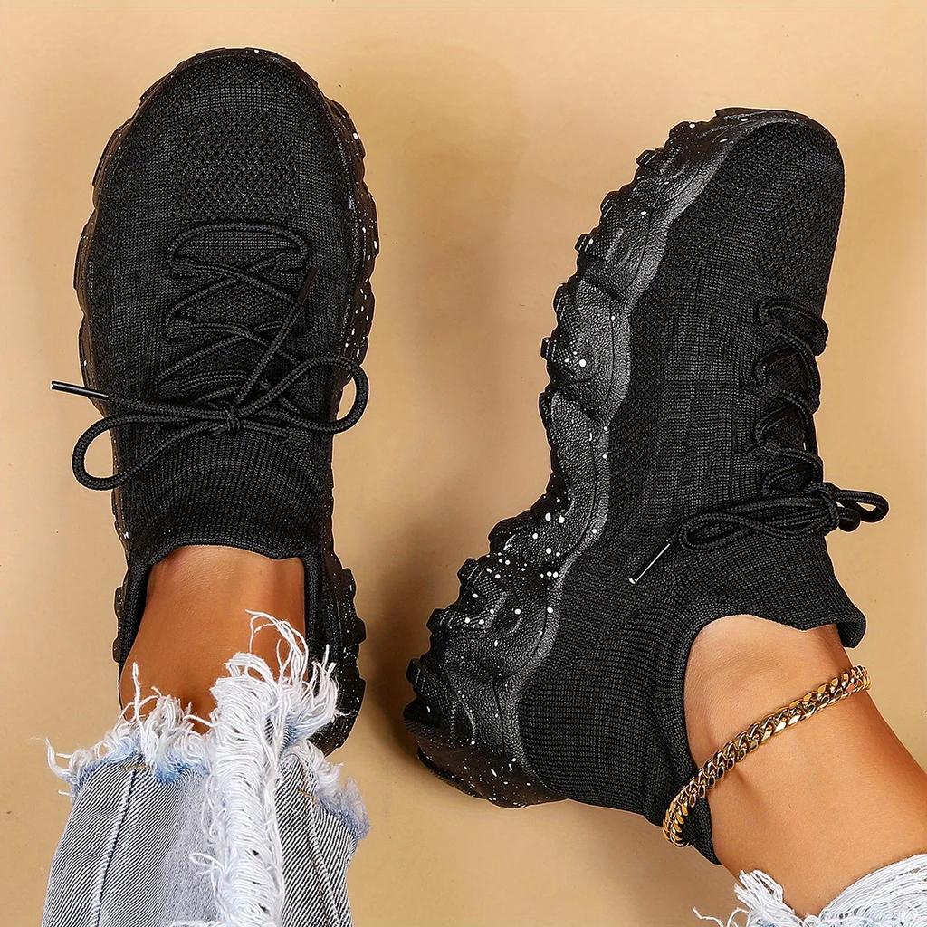 Women's Simple Plain Lace-up Low-top Sneakers, Casual, Comfortable, Breathable and Lightweight Sports Running Shoes