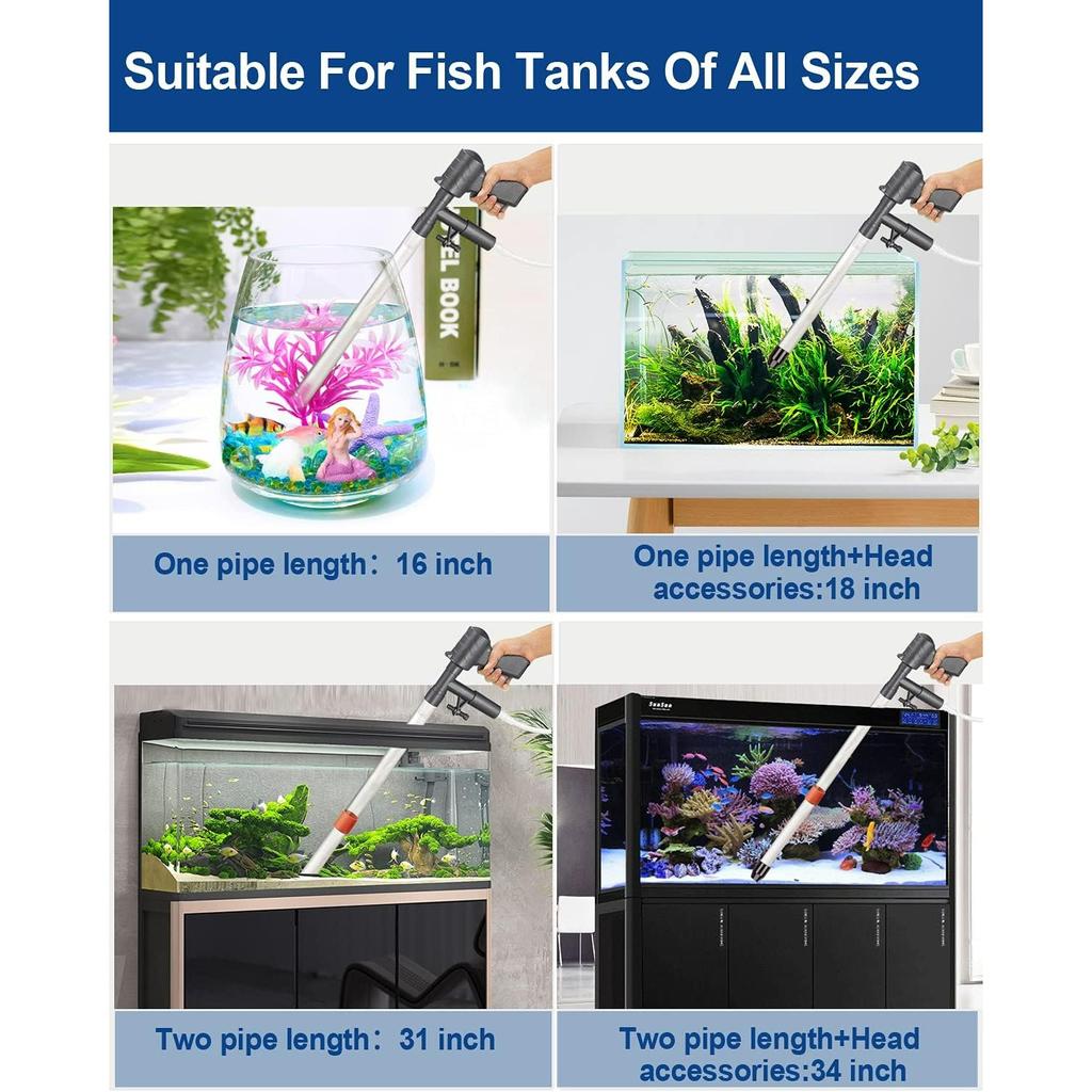 Aquarium Gravel Cleaner Vacuum Fish Tank Vacuum Cleaner Tools for Aquarium Water Changer with Aquarium Thermometers Fish Net Kit Use for Fish Tank