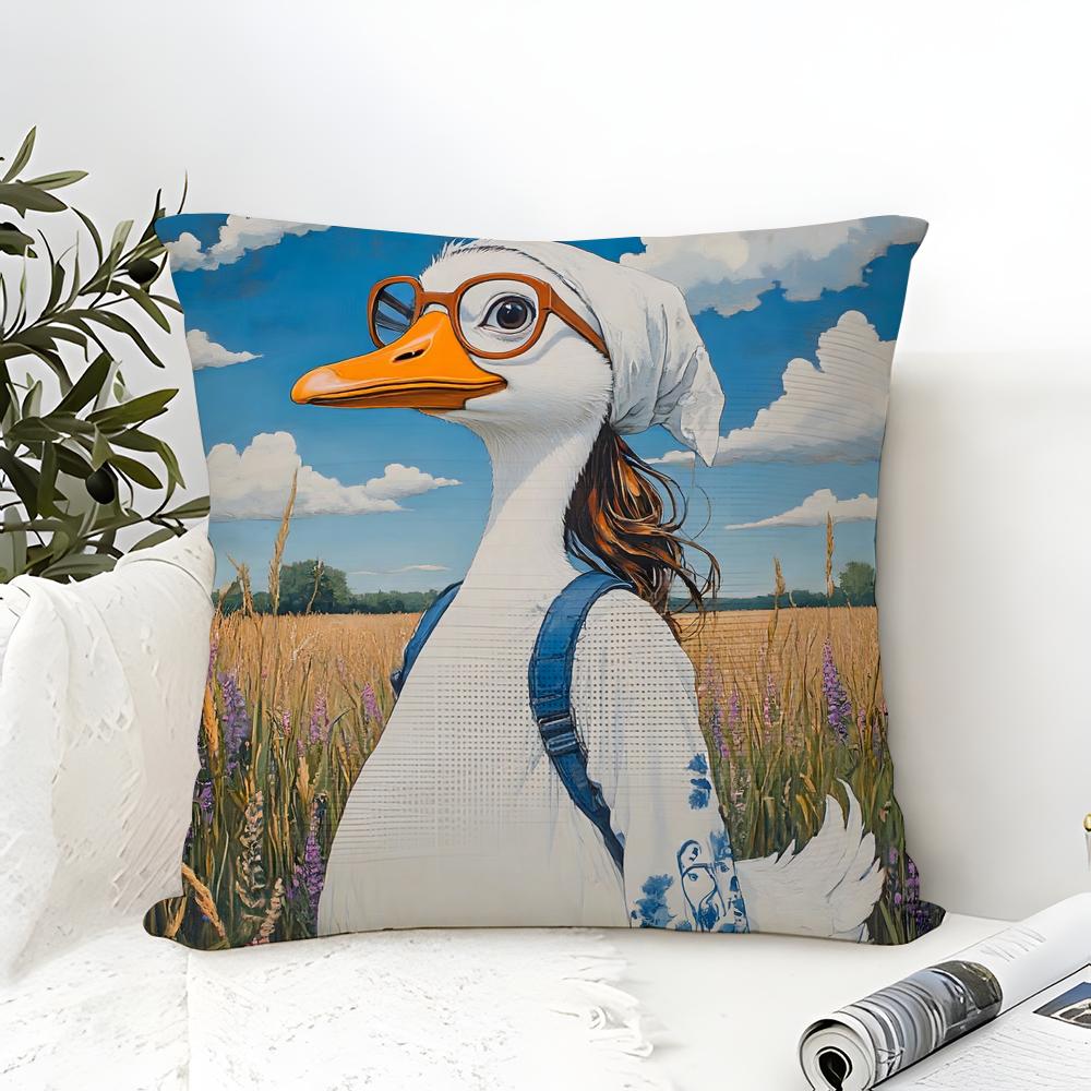 Funny And Cheerful Duck Pattern Pillow Case Cotton Linen Fabric Square Zipper Pillowcase Home Decorative Living Room