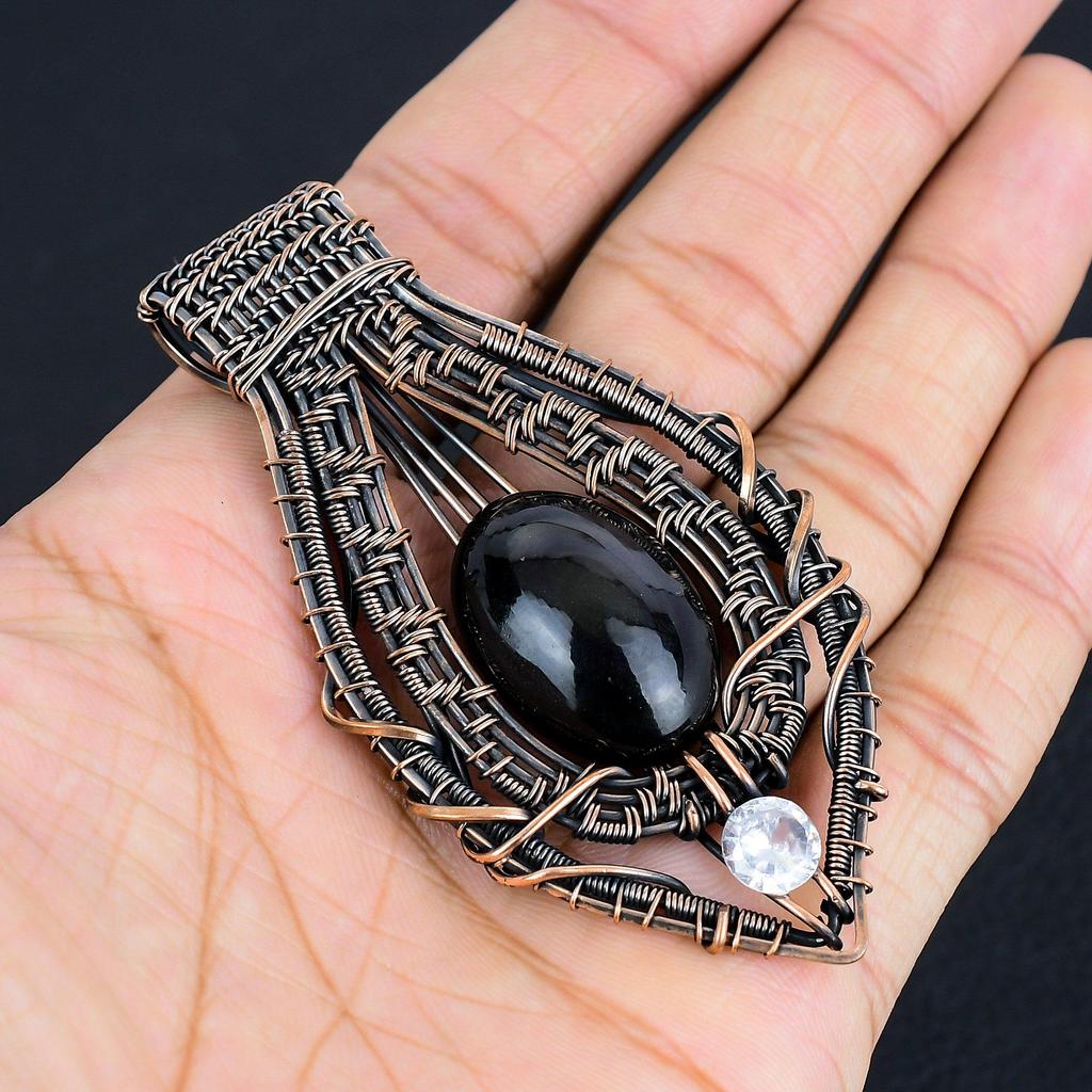 Black Obsidian Eye Pendant Gemstone Handmade Jewelry, 999 Copper Wire Wrapped Pendant, Gift For Wife Jewelry