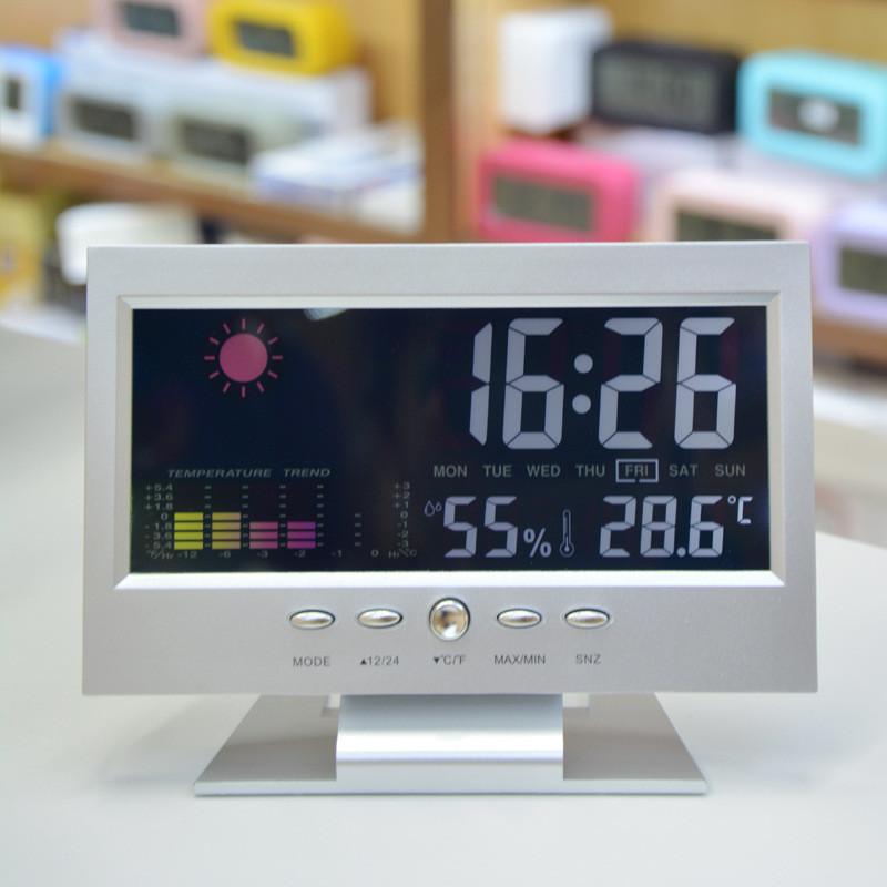 2026 Hot Weather Forecast LED Color Screen Desk Clock Voice Control Digital Thermometer Calendar Desk Alarm Clock