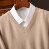 Suéter de Punto para Hombre con Cuello en V - Casual, de Negocios, Corte Holgado, Color Sólido, Manga Larga