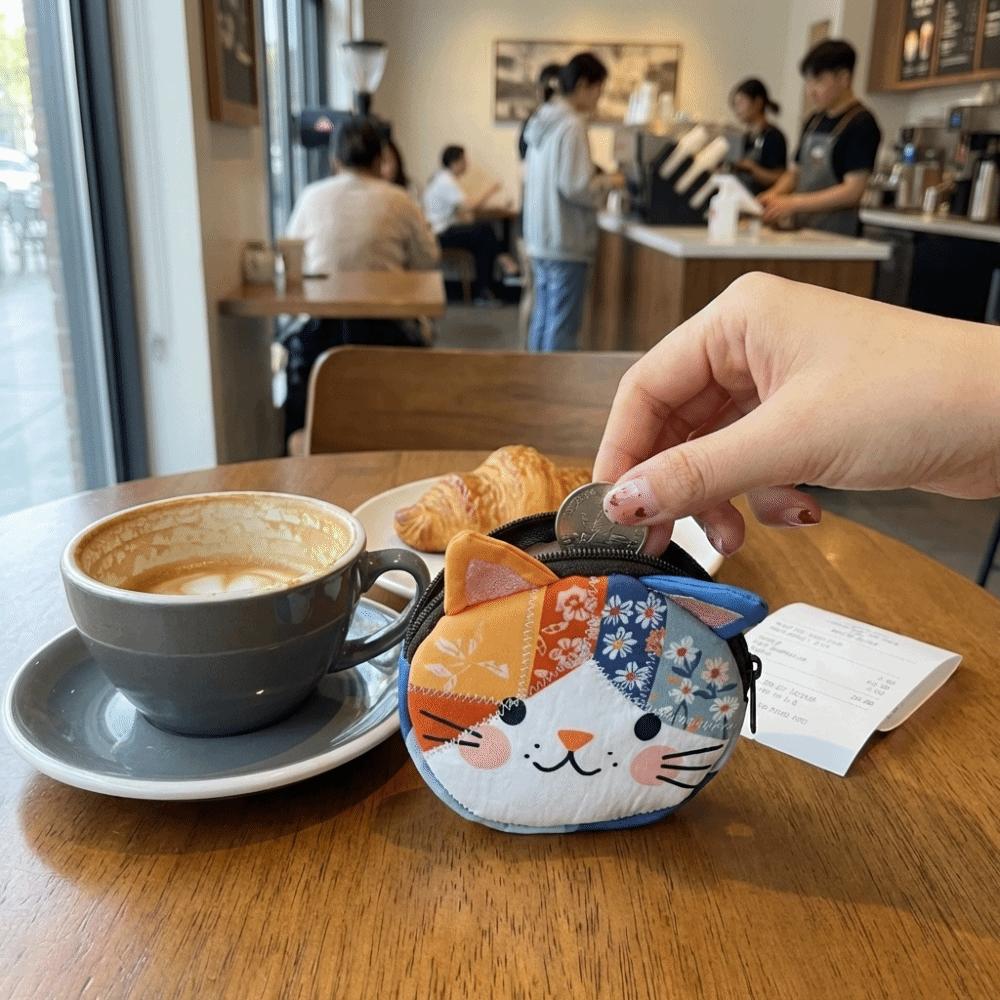 Zipper Design Cat Storage Case Small Size Stationery Pouch Cartoon Patchwork Coin Purse  School
