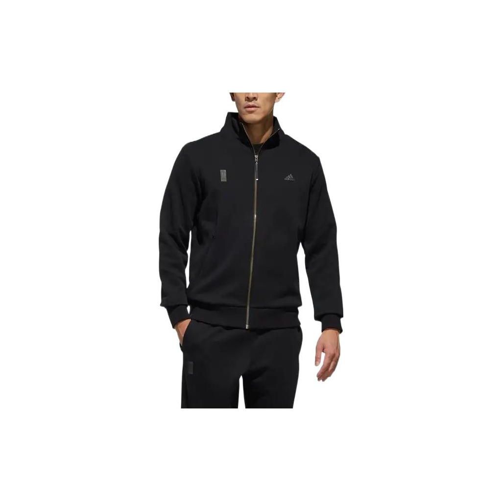 

Adidas сплошной цвет с логотипом и длинным рукавом в рубчик на молнии, мужские куртки, черные DW4669 L