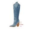 Fashion Denim Western Women Knee Thigh High Boots New 2024 Autumn Winter High Heel Cowboy Long Boots Size 43 Slip On Woman Shoes