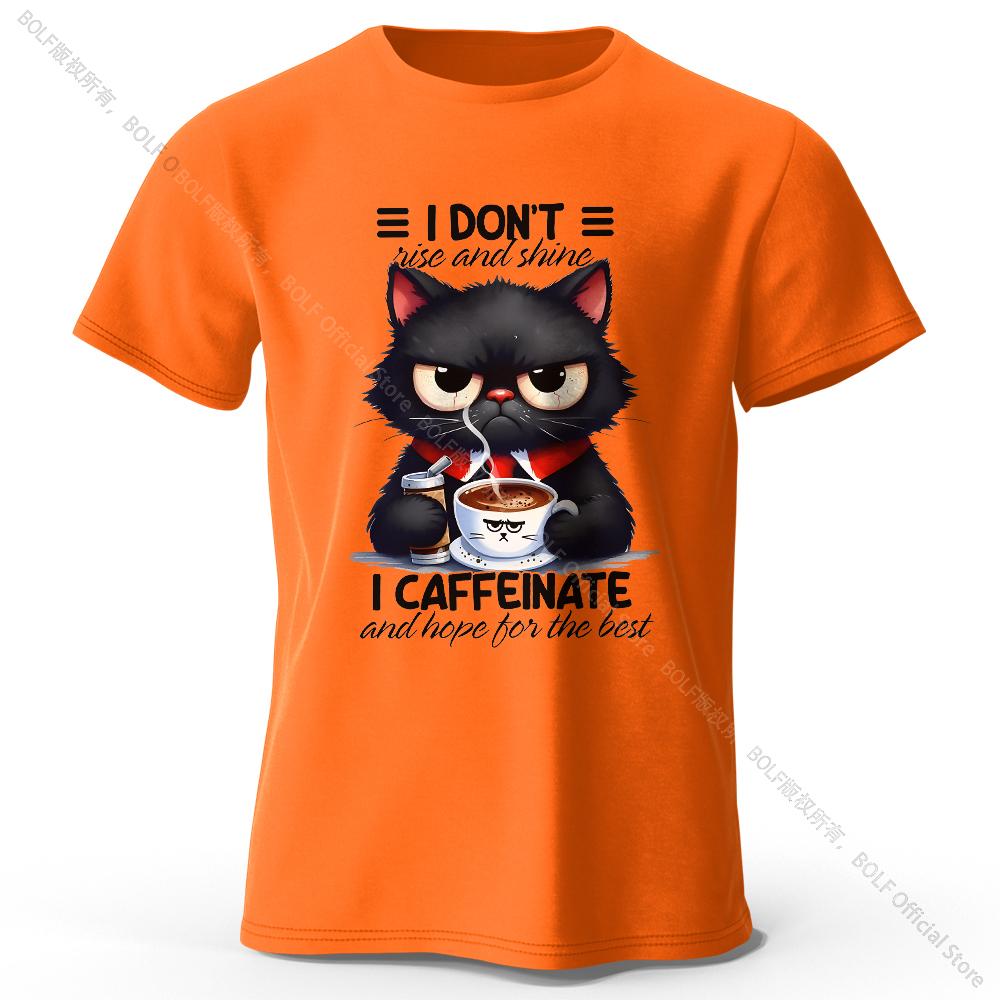 Coffee Loving Cat Print 100% Cotton T-Shirt, Soft & Breathable Round Neck Short Sleeve Tee, Unisex Fun & Quirky Style