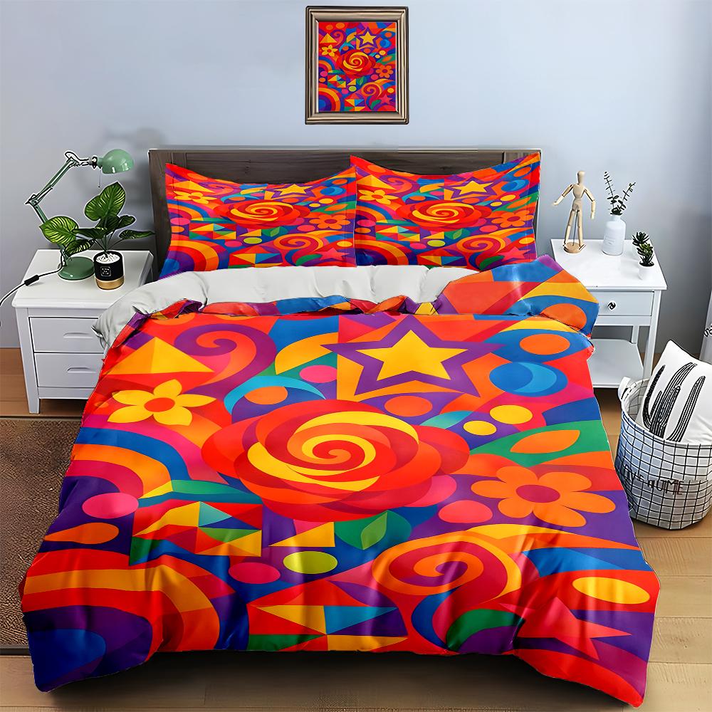 Colorful, Geometric, Swirls. Bedding Duvet Cover Sets Duvet Covers Pillowcases Gifts (1 * Duvet Cover 2 * Pillowcases, Without Duvet Insert)