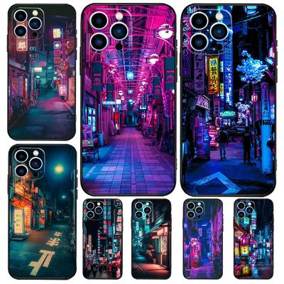 Japanese Night City Aesthetic Case For iPhone 15 16 14 13 12 11 Pro Max Plus X XR XS 12 13 Mini Cover Accessories