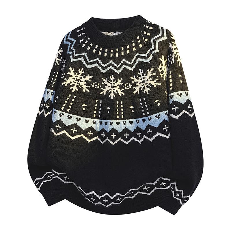 Pullovers Long Sleeves Sweaters Unisex Sweater Paragraph Autumn Winter Retro Floral Pattern Loose Round Neck Design Sense of The Bottoming Knitwear