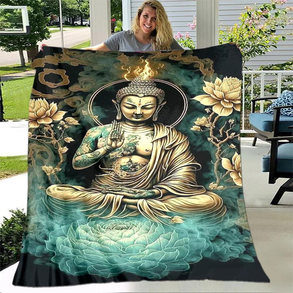 Buddha Sakyamuni Buddhisme Tro Religion Blødt Plys Tæppe, Flanel Tæppe Kastetæppe til Stue Soveværelse Seng Sofa Bed