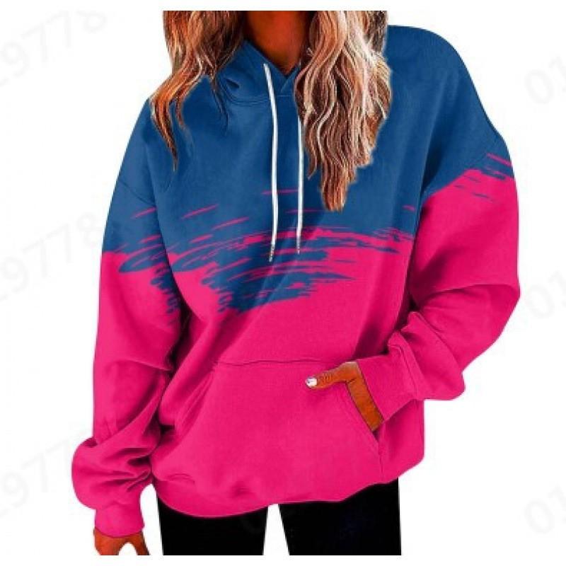 Womens Oversized Hooded Sweatshirt With 3D Print Graphic Loose Fit Long Sleeve Casual Top In Vintage Tie-Dye Style